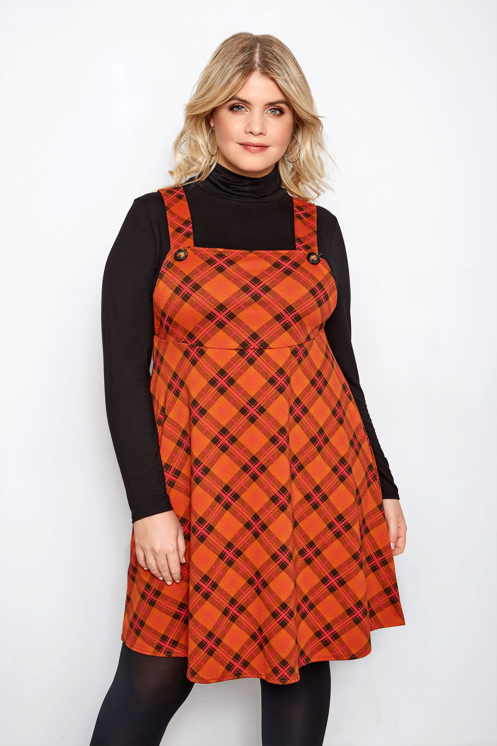 LIMITED COLLECTION Plus Size Orange Check Pinafore Dress | Plus Size 16 ...