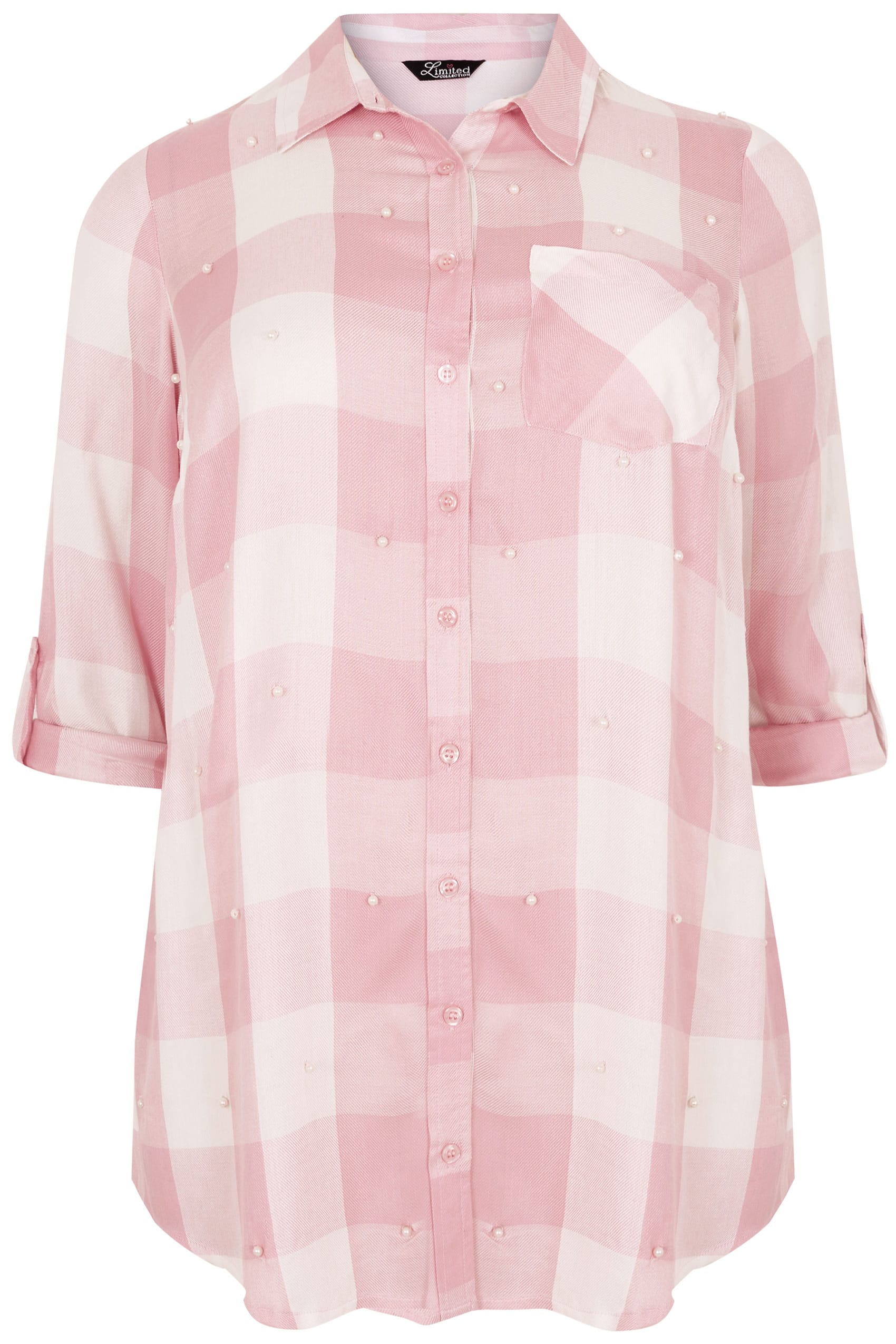 LIMITED COLLECTION Pink & White Checked Shirt With Pearlescent ...