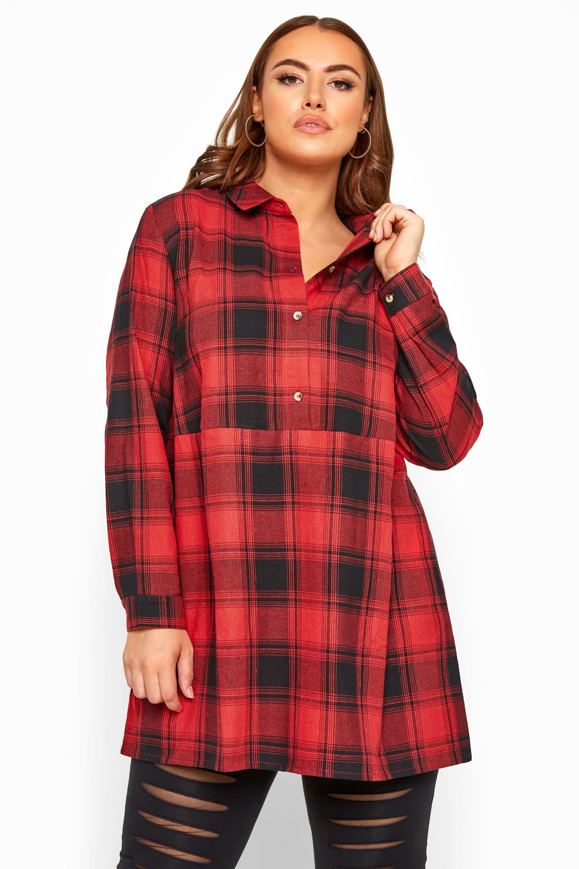 LIMITED COLLECTION Red Oversized Overhead Check Shirt | Yours Clothing