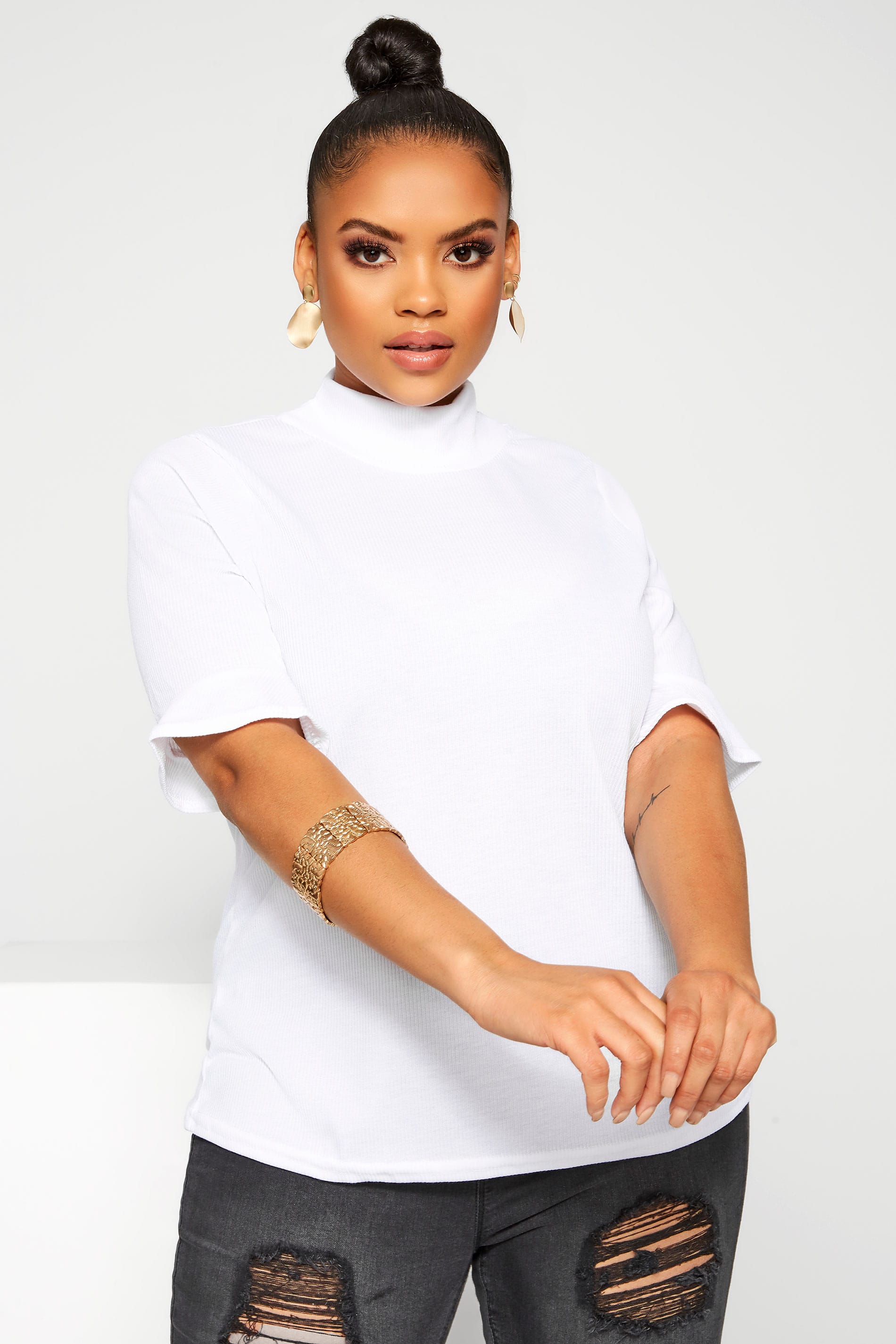 Limited Collection White Ribbed Flare Sleeve Top Yours Clothing