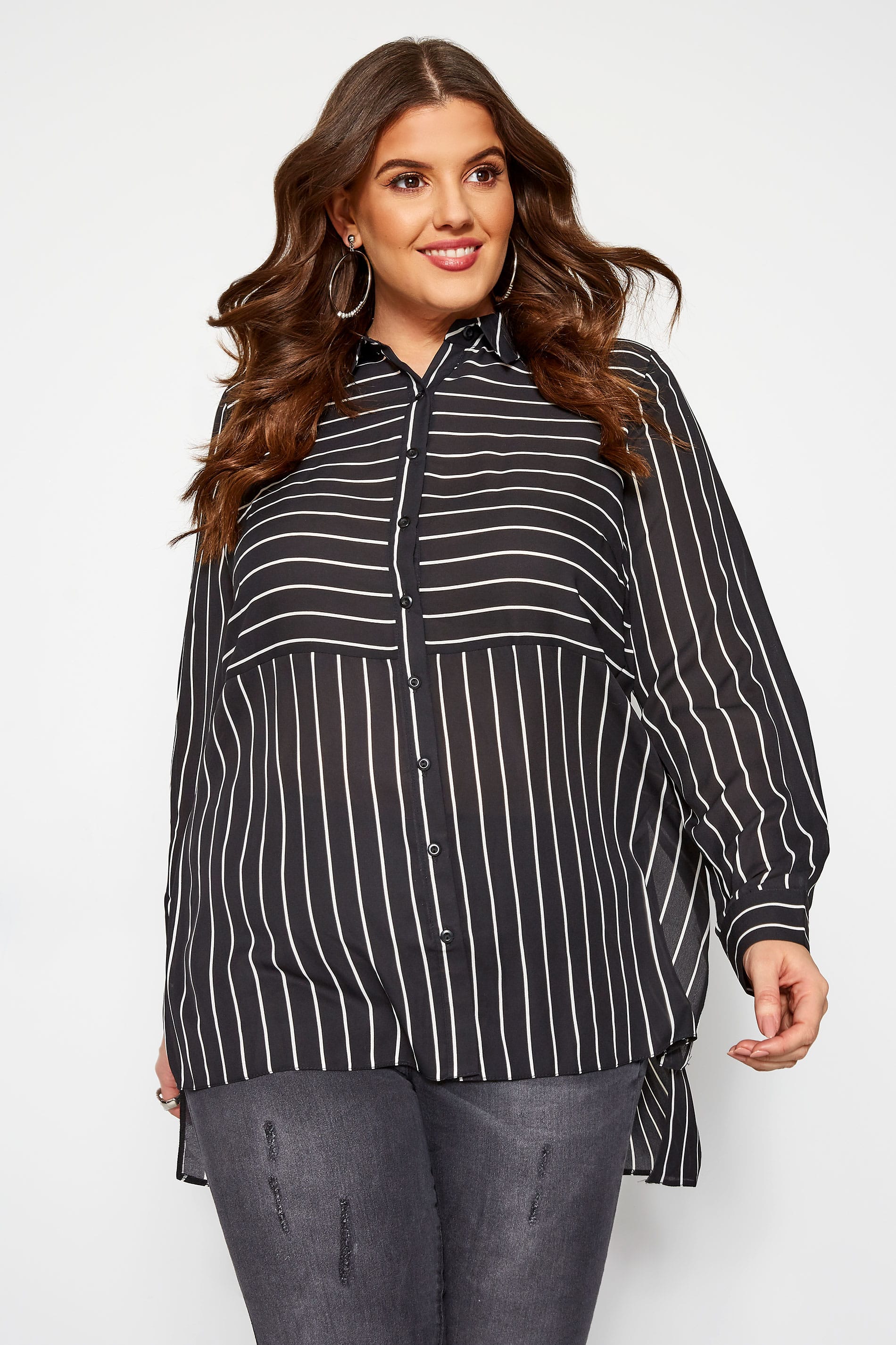 LOVEDROBE Black Stripe Longline Shirt | Yours Clothing
