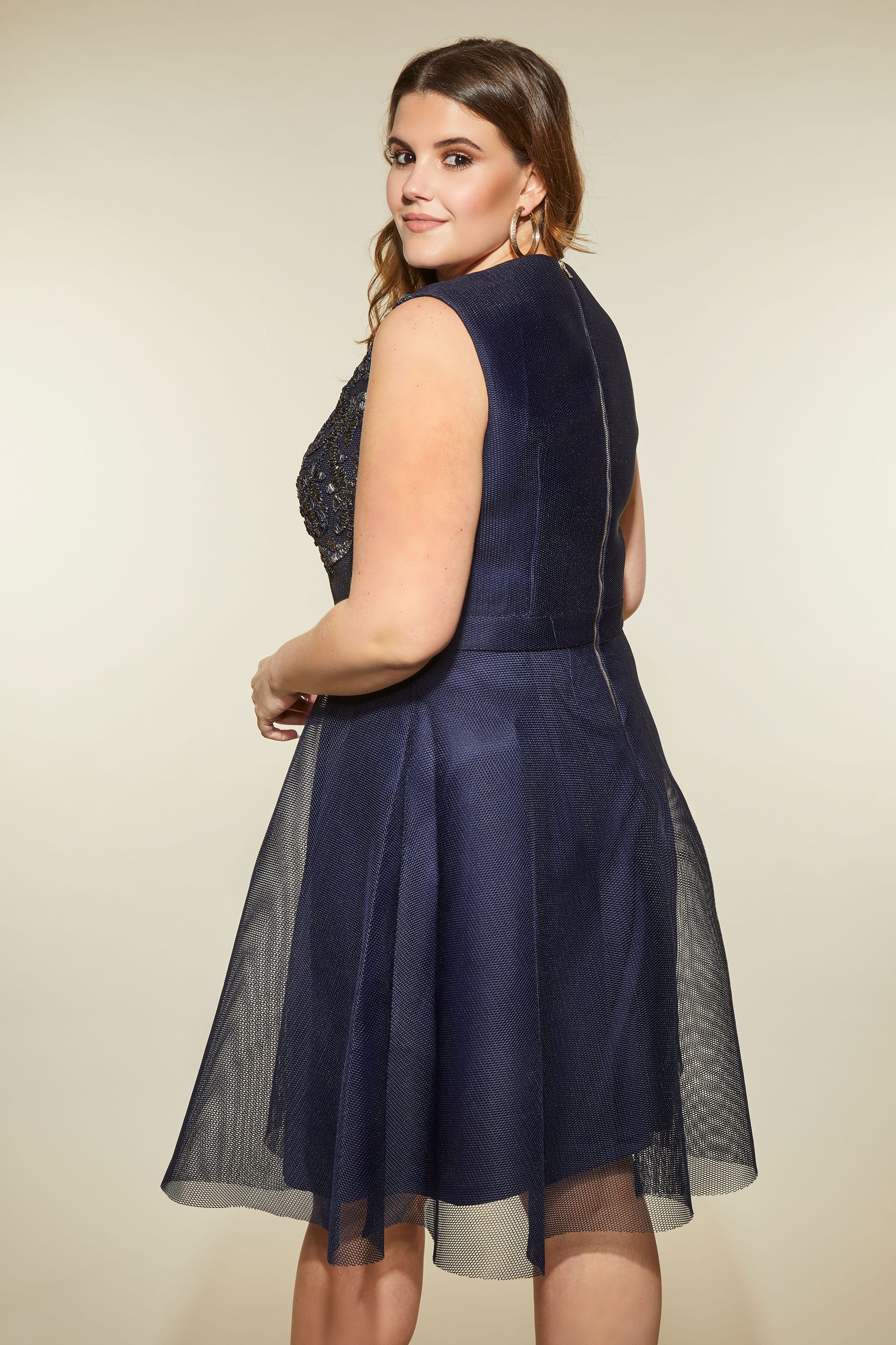 LOVEDROBE Navy & Gold Mesh Skater Dress, Plus size 16 to 32