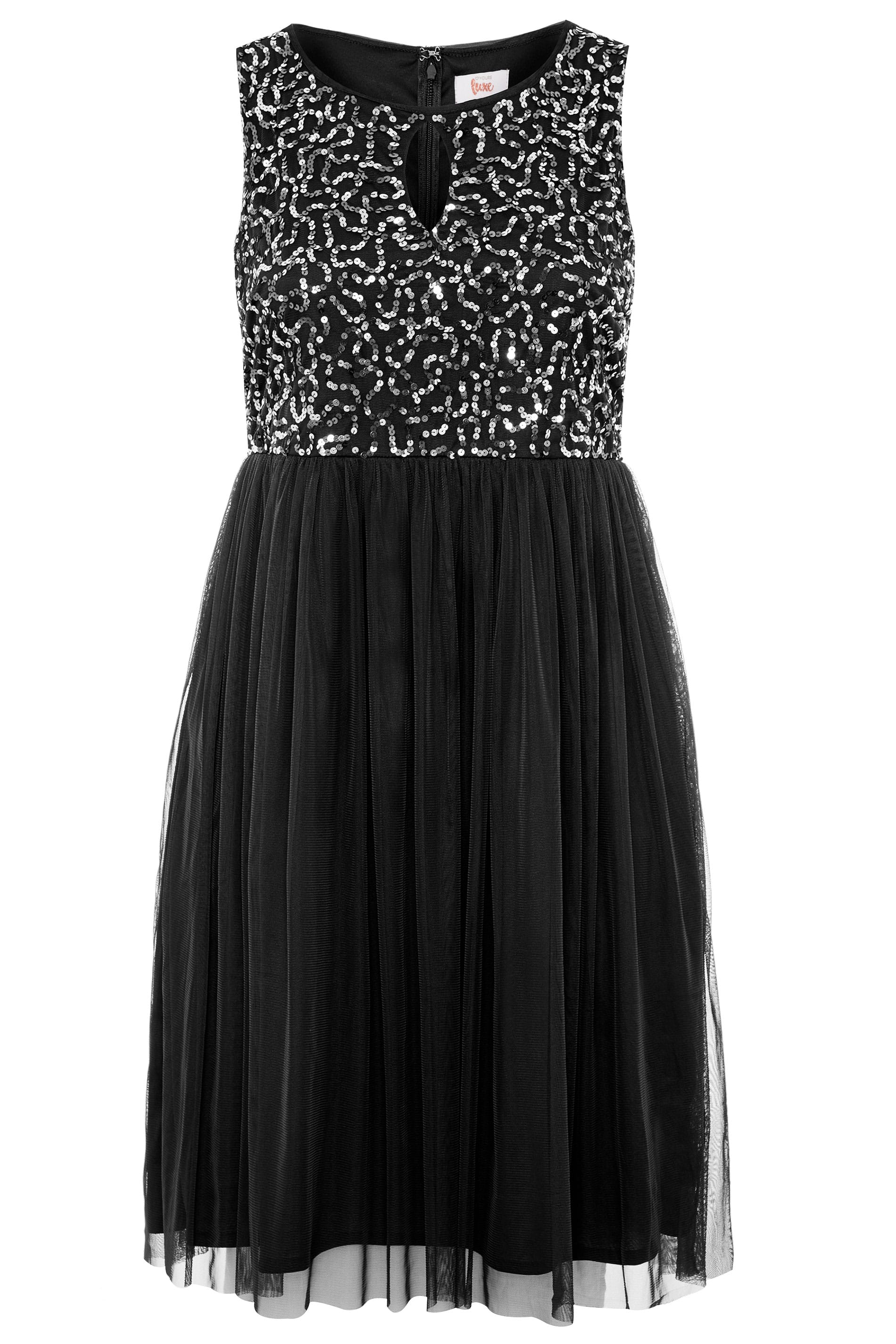 LUXE Black Sequin Embellished Dress | Yours Clothing