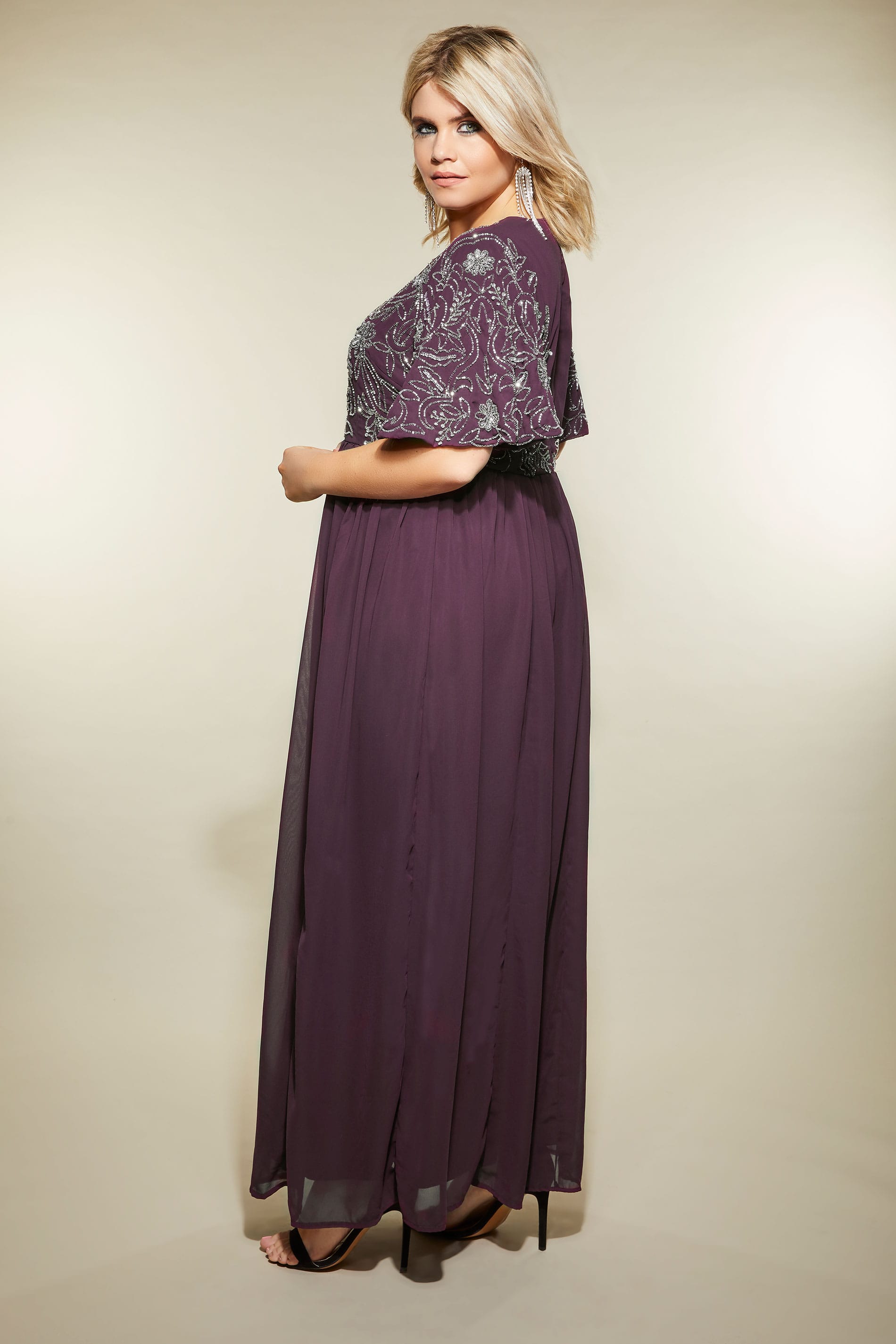 LUXE Purple Embellished Maxi Dress, Plus size 16 to 32 | Yours Clothing