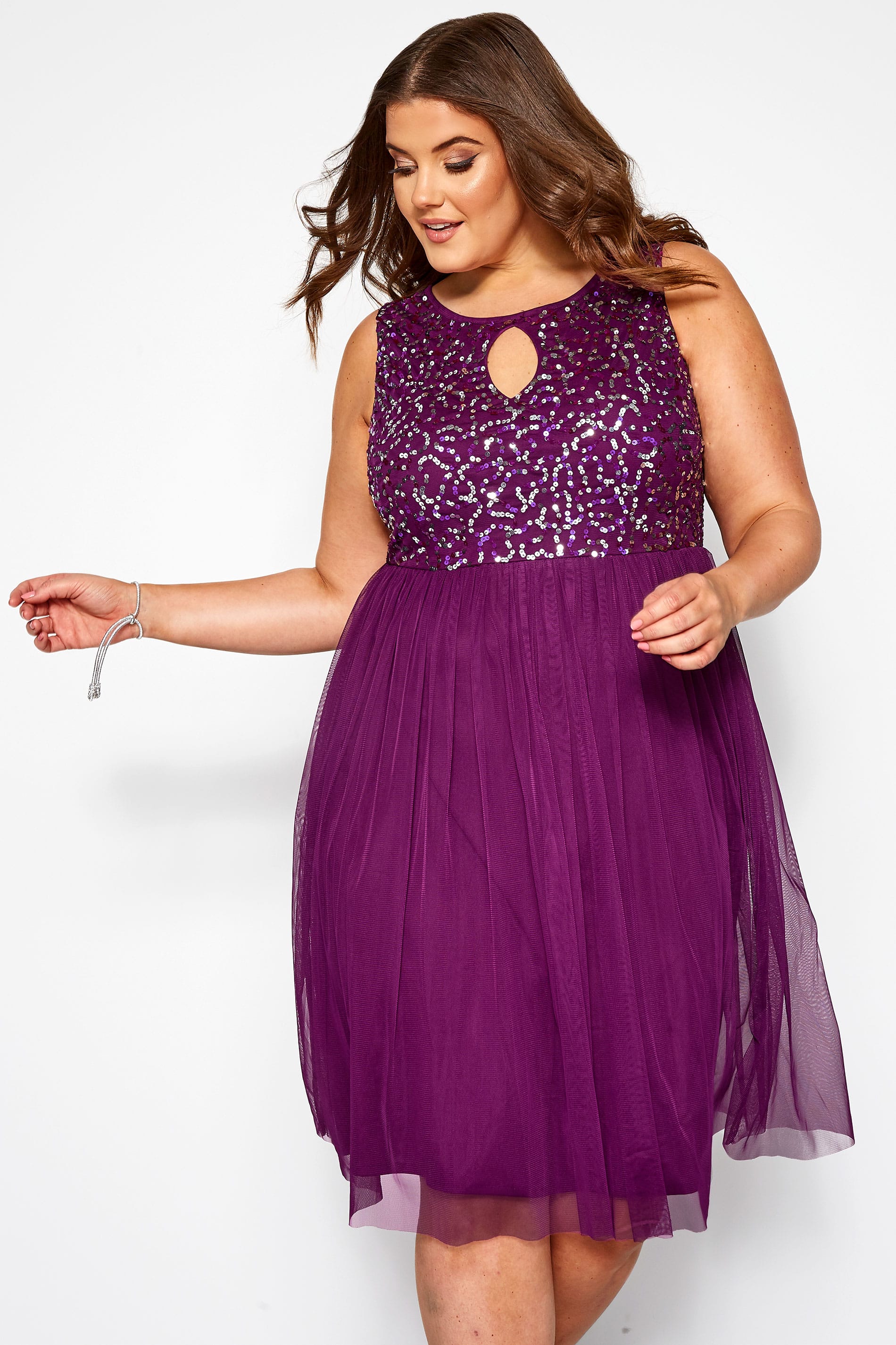 Luxe Purple Sequin Embellished Dress Yours Clothing