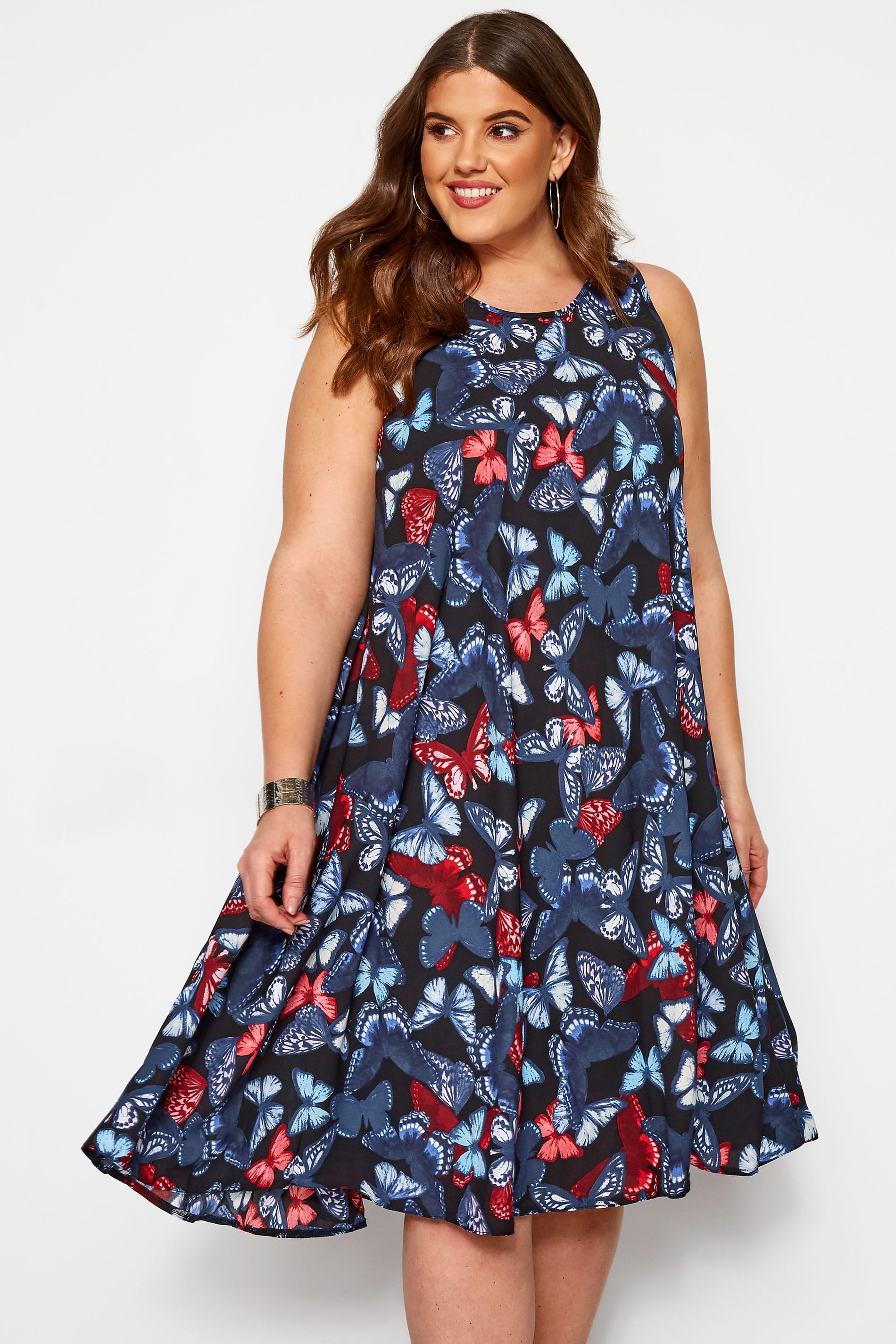 LOVEDROBE Navy Butterfly Swing Dress | Yours Clothing