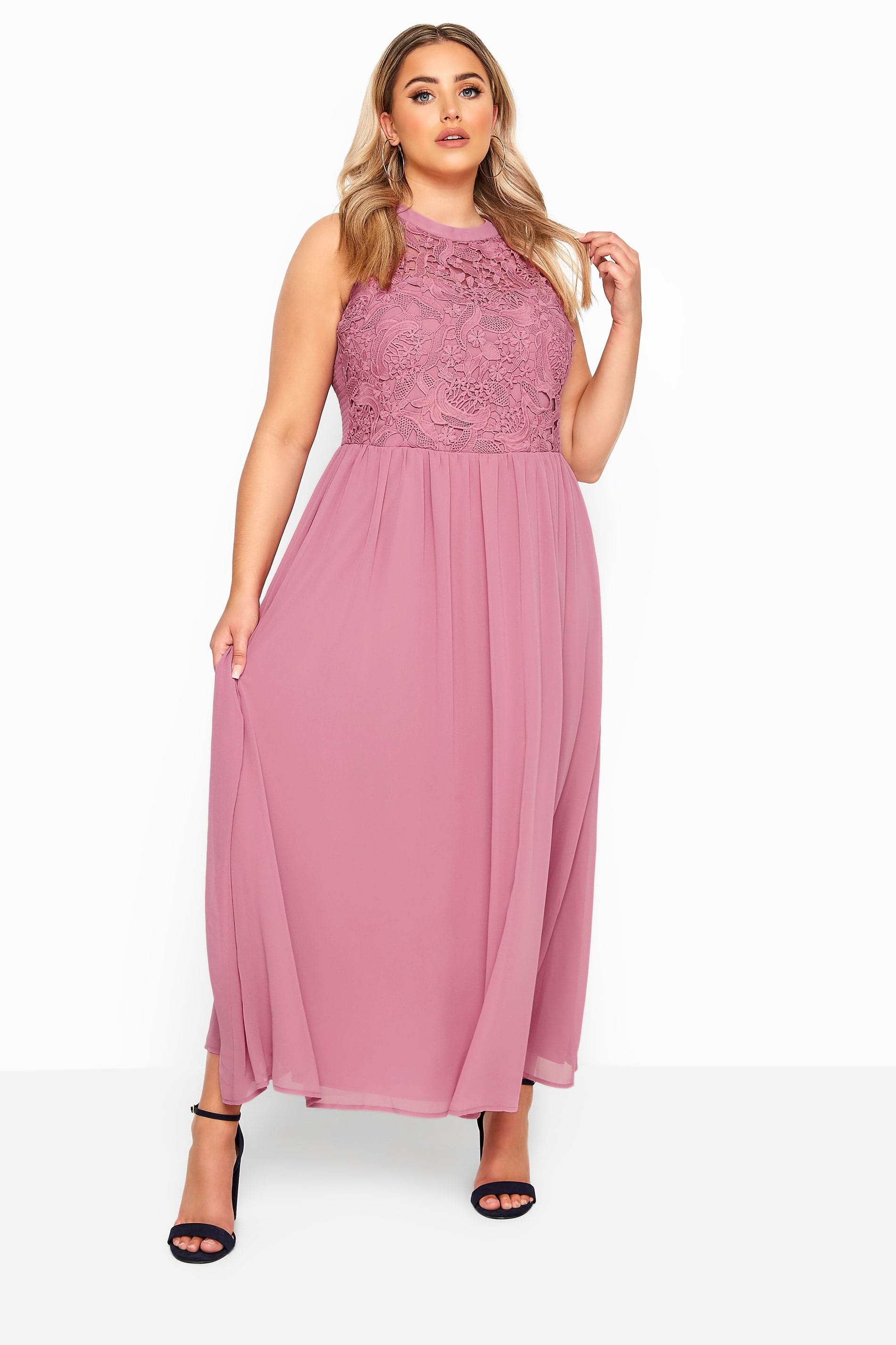 YOURS LONDON Pink Lace Maxi Dress | Yours Clothing