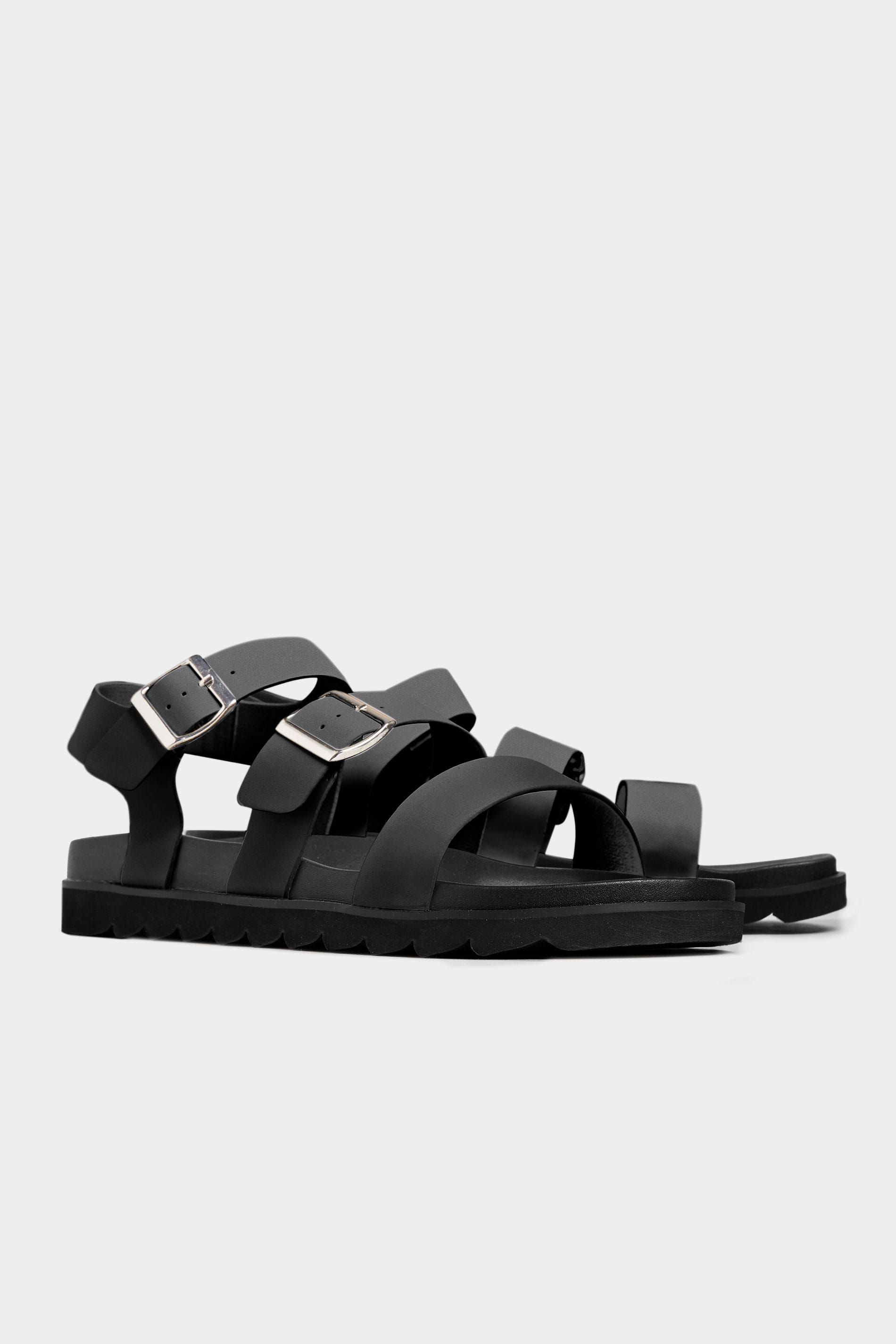 LIMITED COLLECTION Black Footbed Buckle Sandals In Extra Wide Fit ...