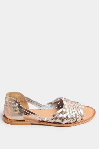 Gold Woven Leather Mules In Extra Wide EEE FIt | Yours Clothing