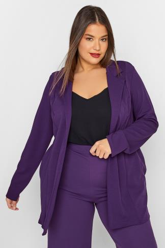 LTS Tall Women's Dark Purple Scuba Longline Blazer | Long Tall Sally