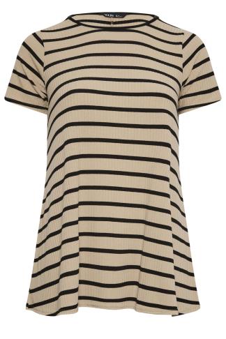 YOURS Plus Size Curve 2 Pack Khaki Green Ribbed Stripe Swing T-Shirts ...