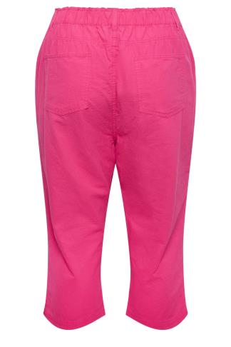 YOURS Curve Plus Size Hot Pink Cotton Cropped Trousers | Yours Clothing
