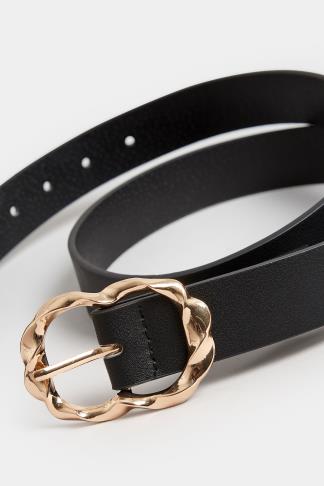 Black & Gold Twisted Buckle Belt | Yours Clothing