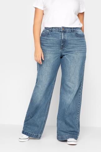 Tall Women's LTS MADE FOR GOOD Mid Blue Wide Leg Jeans | Long Tall Sally