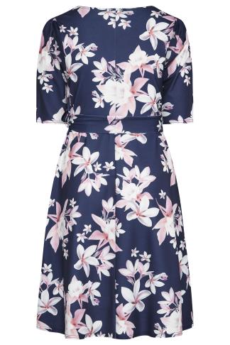 YOURS LONDON Plus Size Navy Blue Floral Print Square Neck Dress | Yours ...
