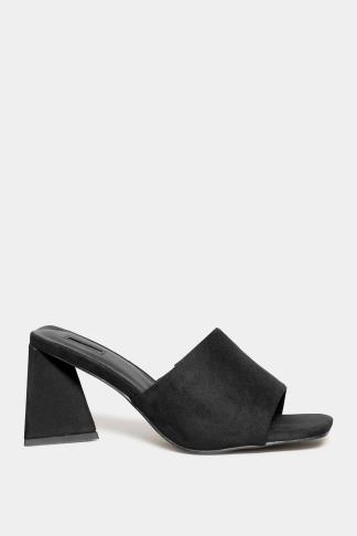 LIMITED COLLECTION Black Triangular Heeled Mules In Wide E Fit & Extra ...