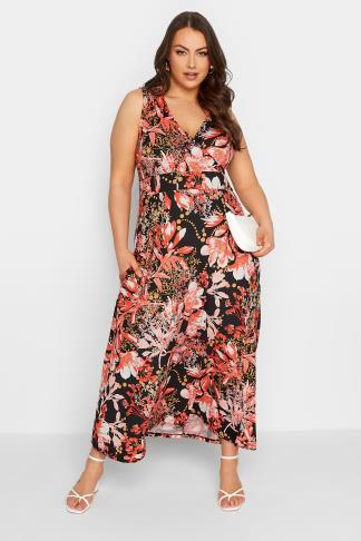 YOURS Plus Size Black & Orange Floral Print Wrap Maxi Dress | Yours ...