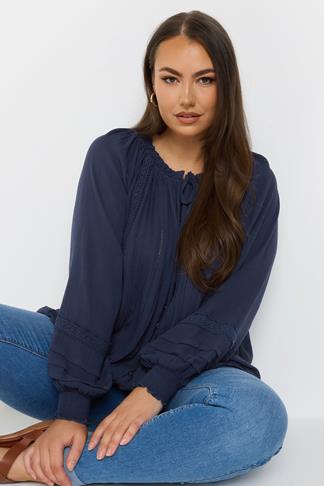 Blouse Nina Kaufmann Bleu Marine Plissée - Taille 38, état Parfait, Polyester