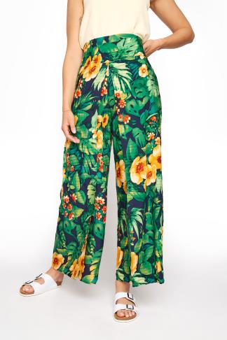 LTS Green Tropical Print Overlay Wide Leg Trousers | Long Tall Sally