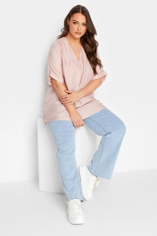 YOURS Curve Plus Size Light Pink V-Neck Top | Yours Clothing