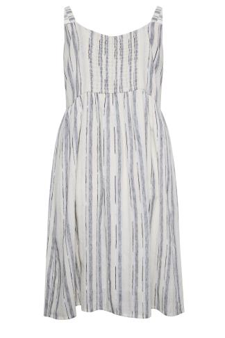YOURS Plus Size White Stripe Button Lined Strappy Sundress | Yours Clothing