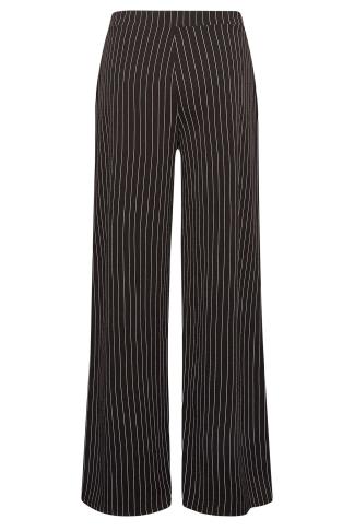 YOURS PETITE Plus Size Black Pinstripe Wide Leg Trousers | Yours Clothing