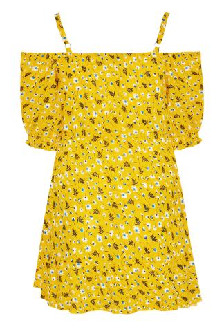 Plus Size Yellow Floral Cold Shoulder Top | Yours Clothing