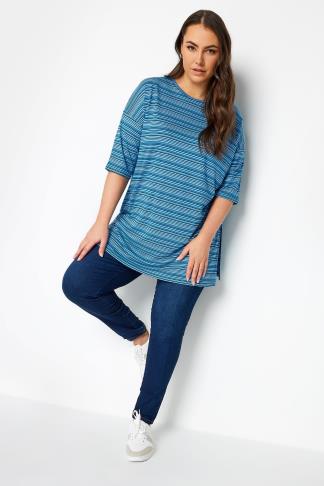YOURS Curve Blue Stripe Oversized Top | Yours Clothing