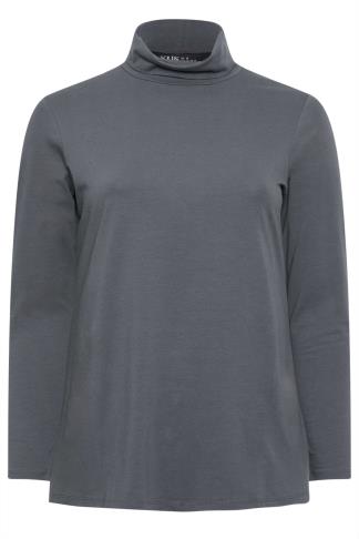YOURS 2 PACK Plus Size Charcoal Grey & Beige Brown Turtle Neck Tops ...