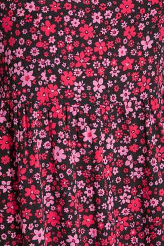 Plus Size Black & Pink Floral Smock Midi Dress | Yours Clothing