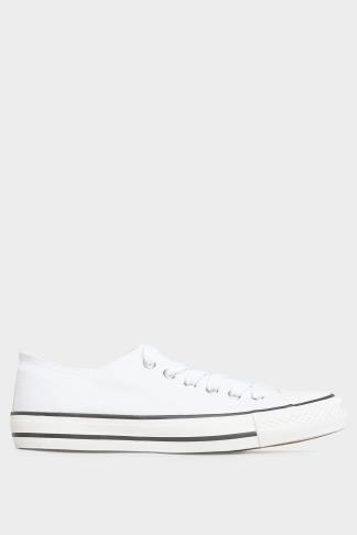 White Canvas Low Trainers In Wide Fit | Yours Clothing