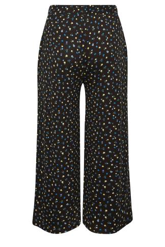 YOURS Plus Size Curve Black Ditsy Print Wide Leg Trousers | Yours Clothing