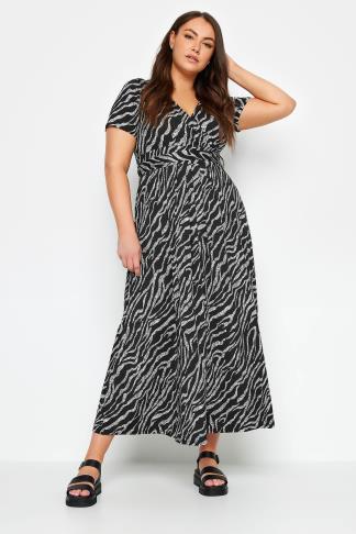 YOURS Plus Size Black Zebra Print Wrap Maxi Dress | Yours Clothing