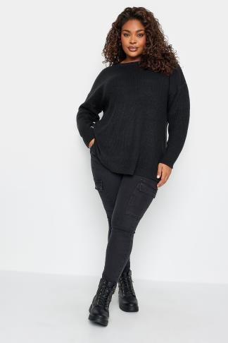 YOURS Plus Size Black Drop Shoulder Knitted Jumper | Yours Clothing