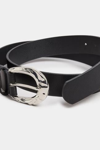 Black & Silver Textured Buckle Belt | Yours Clothing