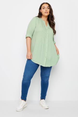 YOURS Plus Size Mint Green Pintuck Embellished Shirt | Yours Clothing