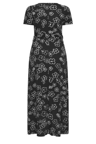 YOURS Curve Plus Size Black Floral Wrap Dress | Yours Clothing