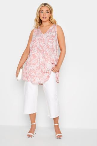 YOURS Plus Size Pink Tropical Print Pleat Front Vest Top | Yours Clothing