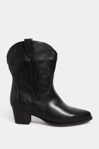 LIMITED COLLECTION Black Cowboy Ankle Boots in Extra Wide EEE Fit ...