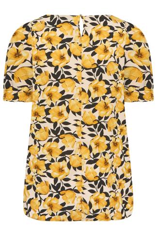 YOURS Curve Plus Size Yellow Floral Short Sleeve Blouse | Yours Clothing