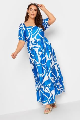 YOURS Plus Size Blue Swirl Print Maxi Dress | Yours Clothing