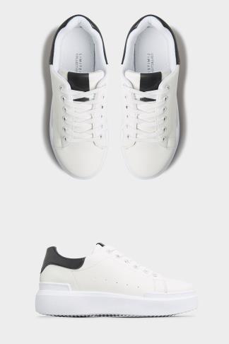 LIMITED COLLECTION White and Black Flatform Trainer In Wide Fit | Long ...