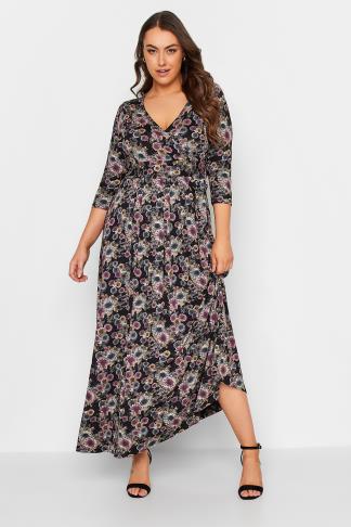 Plus Size Black Floral Wrap Maxi Dress | Yours Clothing