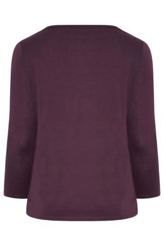 YOURS Curve Plus Size Dark Purple Long Sleeve Basic Top | Yours Clothing