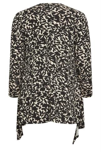 YOURS Plus Size Black Floral Print Waterfall Cardigan | Yours Clothing