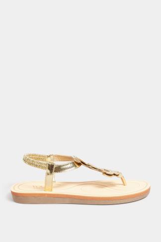 Gold Diamante Butterfly Sandals In Extra Wide EEE Fit | Yours Clothing