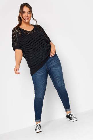 YOURS Curve Mid Blue GRACE Turn Up Jegging | Yours Clothing