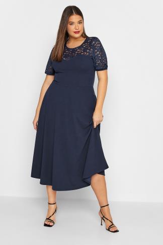 Tall Women's LTS Dark Blue Lace Midi Dress | Long Tall Sally