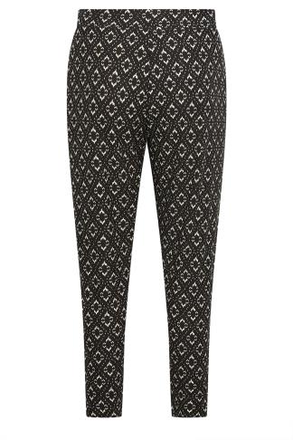 YOURS Plus Size Black Abstract Print Double Pleat Harem Trousers ...