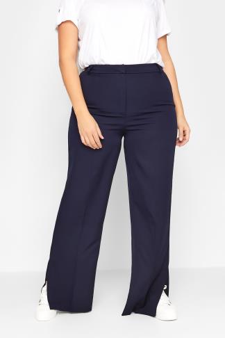 LTS Tall Women's Navy Blue Split Hem Wide Leg Trousers | Long Tall Sally